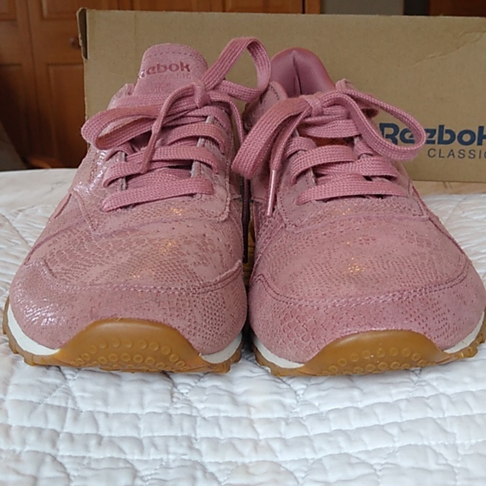 💗Reebok Clean Exotics Leather Classic Trainers Shoes. Women's 8.5 Sandy Rose - Picture 3 of 14